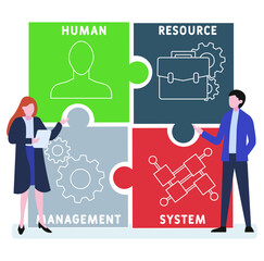 HRMS - Human Resource Management System acronym. business concept background.  vector illustration concept with keywords and icons. lettering illustration with icons for web banner, flyer, landing 