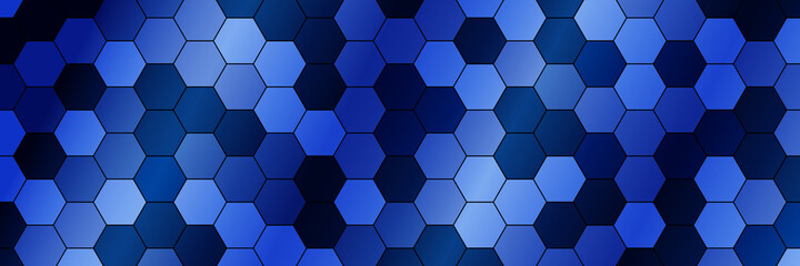 Honeycomb. Horizontal blue hexagon background. Vector illustration.