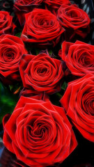 shades of scarlet colours romantic symbol bouquet of bright deep red coloured roses