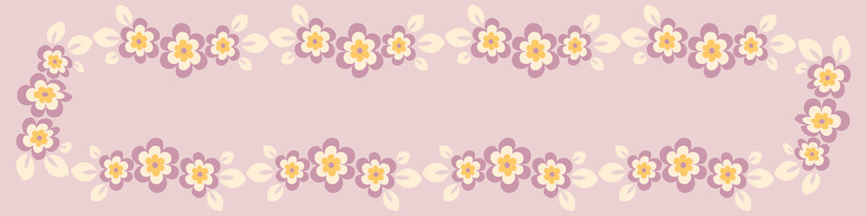 Naklejka na ściany i meble Illustration on a sheet of 4x1 format - stylized flowers with leaves - graphics. Banner for text, gift