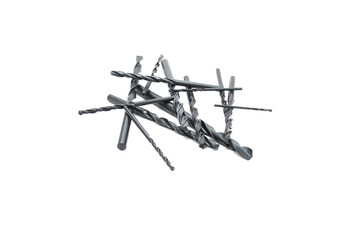 Black drill bit on white background close-up. Tool, drilling, technology, consumables, macro, sharp, black, sharpening
