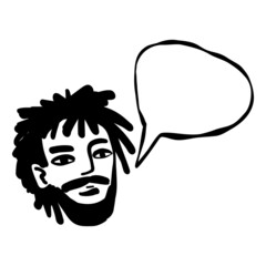 Contemporary African American manifesting man art portrait, line art guy's face with a speech bubble.