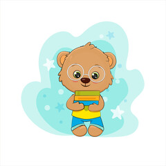 Fototapeta premium Cute cartoon teddy bear with books