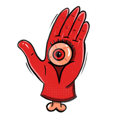 hand with an eyeball on a white background, illustration