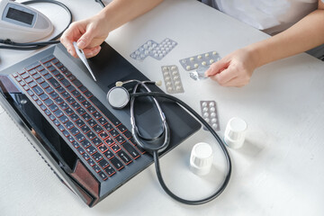 Medicine, telehealth,medical. doctor conducts a remote consultation, provides online medical...