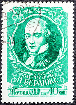RUSSIA - CIRCA 1957: A stamp printed in USSR shows Pierre Jean de Beranger 1780-1857 , French Song Writer, 1957