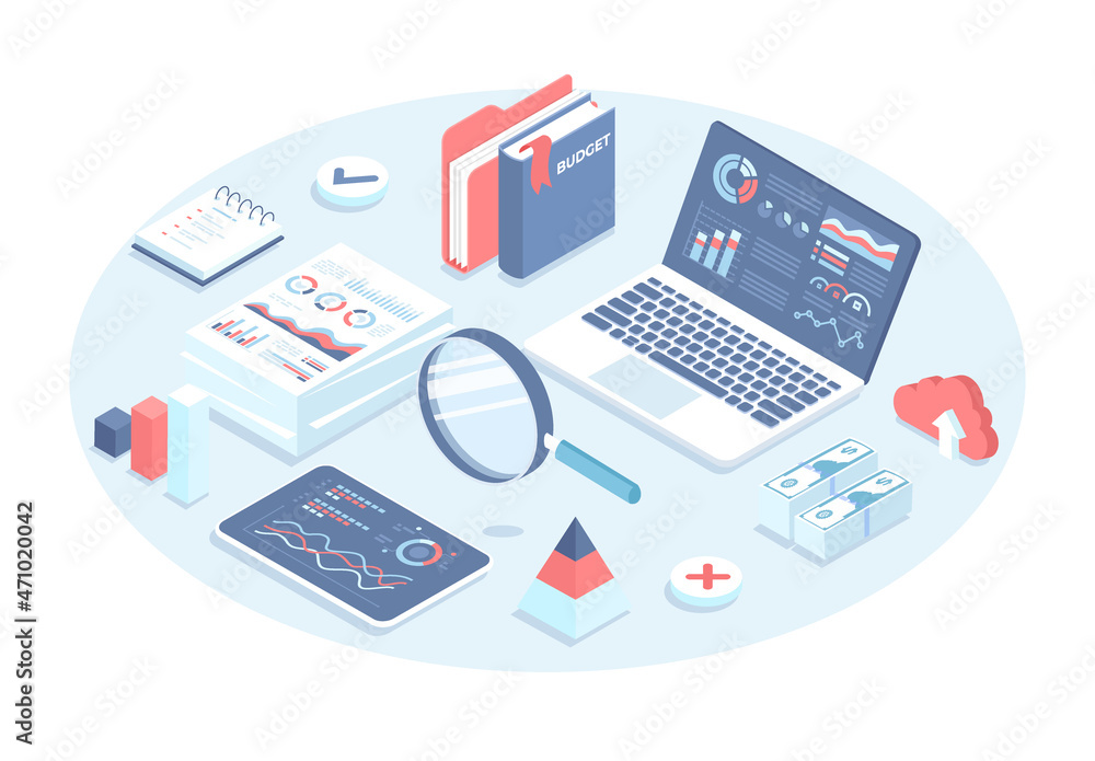 Poster audit research of business documents. financial account analysis, data auditing. analyzing report ch