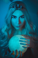 Naklejka premium Woman-moon cosplay closeup. Art photo