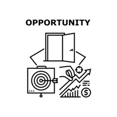 Opportunity Vector Icon Concept. Opportunity For Earning Money And Successful Goal Achievement, Increase Money Profit And Capital, Startup And Business Management Black Illustration