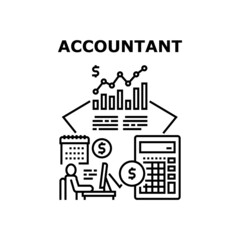 Accountant Job Vector Icon Concept. Accountant Job For Counting Income And Expenses, Prepare Annual Financial Report And Account Company Budget And Capital. Accounting Balance Black Illustration