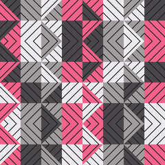 A mosaic of striped geometric figures. Seamless pattern. Design with manual hatching. Textile. Ethnic boho ornament. Vector illustration for web design or print.