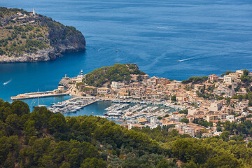 Fototapeta na wymiar Mediterranean coastline in Mallorca archipelago. Soller village and harbor. Spain