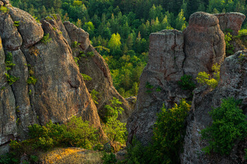 Belogradchik cliff rocks and wall at ancient Kaleto, landmark of Bulgaria