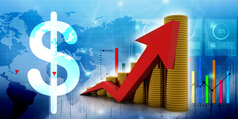 3d rendering Stock market online business concept. business Graph with gold coin