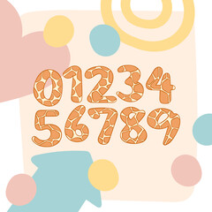 Numbers. Animal pattern - giraffe. Spotted print. Isolated vector objects.