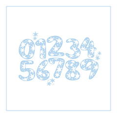 Numbers. Star print. Isolated vector objects. Blue.