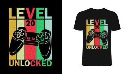 Level 20 Unlocked T shirt design, vector, element, apparel, template, typography, vintage, eps 10,gamer t shirt.