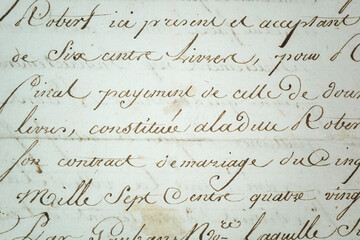 Old fashion writing sample with different writing techniques, papers, styles and calligraphy nibs.