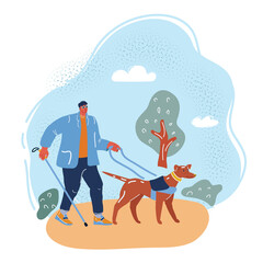 Vector illustration of man with guide dog