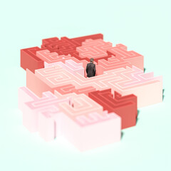 man lost in a pink maze.