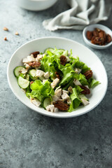 Green salad with chicken, pecan and sun dried tomatoes