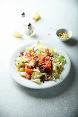 Healthy homemade salad with smoked salmon