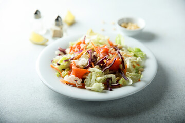 Healthy homemade salad with smoked salmon