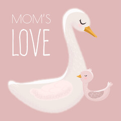 White Goose in different poses. Cute vector illustration in simple hand-drawn cartoon style. Cute cartoon ducks. Character bird with outline and texture