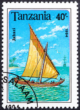 TANZANIA - CIRCA 1994: A stamp printed in Tanzania shows image of a sailing ship, Jahazi, circa 1994