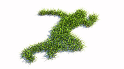 Concept or conceptual green summer lawn grass symbol shape isolated on white background, sign of a runner. A 3d illustration metaphor for athlete, sprinter, marathon, competition, exercise and  health