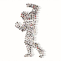 Concept or conceptual large community of people as a bodybuilder image on colorful background. A 3d illustration metaphor for sport, competition, training, athlete, power, strength and nutrition