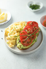 Scrambled eggs with avocado toast
