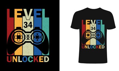 Level 34 Unlocked T shirt design, vector, element, apparel, template, typography, vintage, eps 10,gamer t shirt.