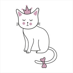 vector cartoon drawn doodle cat, cute and funny, isolated