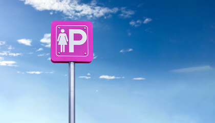 Lady parking sign on metal pole with cloudy and blueskybackground.