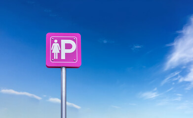 Lady parking sign on metal pole with cloudy and blueskybackground.
