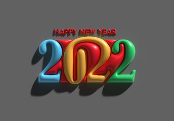 3D Render Happy New Year 2022 Text Typography Design.