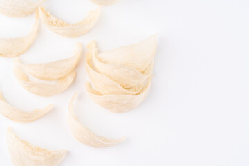 Top Grade edible bird nest shoot on white background with negative space. Raw edible bird's nest...