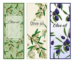 Covers, labels, stickers with olives. Watercolor illustrations for bottle decor