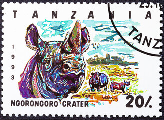 TANZANIA - CIRCA 1993: A stamp printed in Tanzania dedicated to Ngorongoro crater, shows...