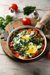 Traditional homemade shakshuka with fresh parsley