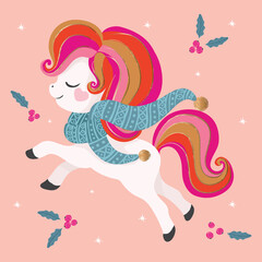 Christmas Unicorn vector illustration, Merry Christmas card and shirt design
