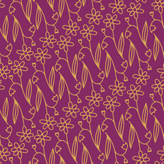 Seamless vector pattern of ornamental lined white abstract flowers