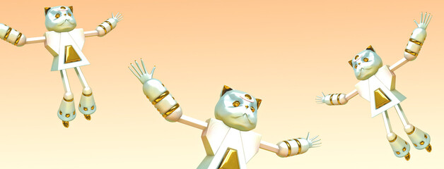 Fototapeta premium Minimalistic stylized collage banner art. 3d funny character fashion Gold Kitty. Party, creative concept