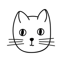 vector cartoon drawn doodle cat head, cute and funny, isolated
