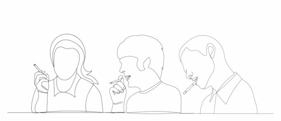 people smoke one continuous line drawing, vector