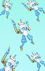 Minimalistic stylized collage wallpaper art. 3d funny fashion monsters characters background