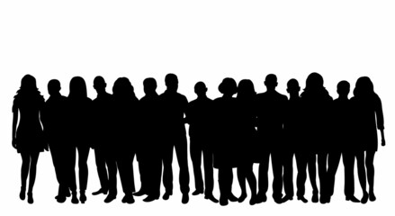 crowd of people silhouette, vector, isolated on white background