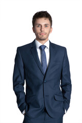 Portrait of handsome young businessman on white background.