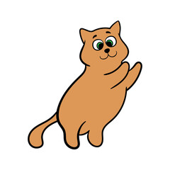 vector cartoon drawn doodle cat, cute and funny, isolated